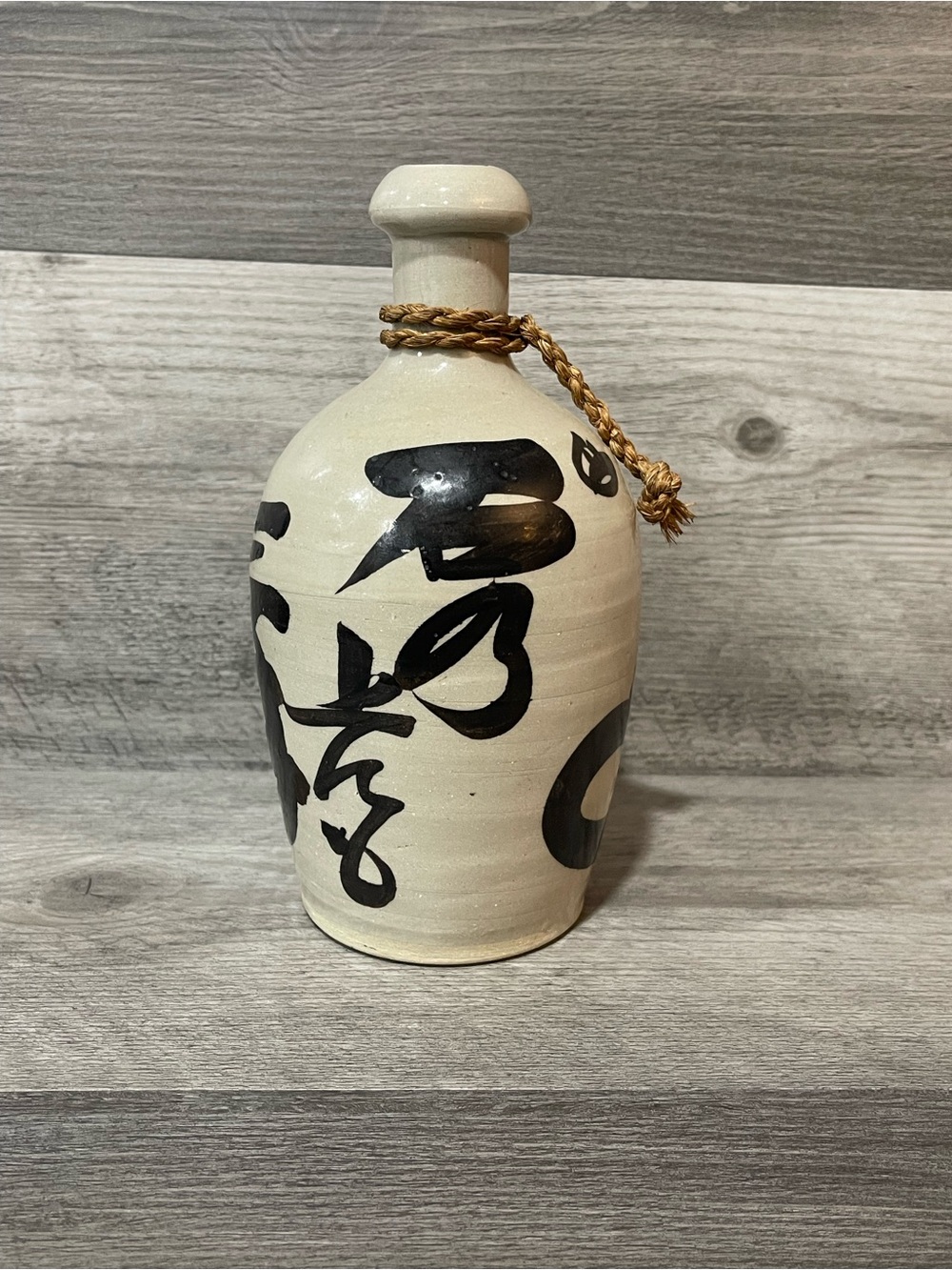 Vintage Japanese Saki Bottle Kayoi Tokkuri Ceramic Stoneware Pottery Calligraphy